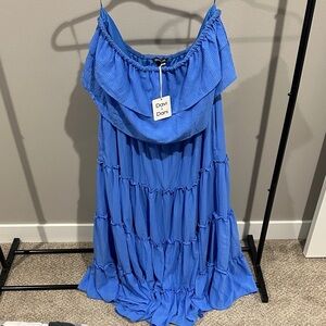 DAVI & DANI Vibrant Blue Tiered Maxi Dress - strapless